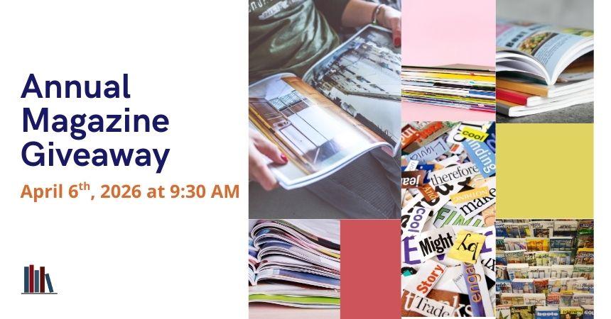 various pictures of magazines: magazines in stacks and in racks, a woman holding and reading a magazine, and cutouts of magazine headlines
