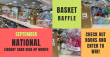 Baskets filled with prizes including fuzzy socks, men's grooming kit, popcorn and flavoring and more!